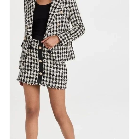 GENERATION LOVE WOMEN'S ASHER TWEED COMBO MINI SKIRT BLACK WHITE SZ 2‎ NWOT - Picture 1 of 6